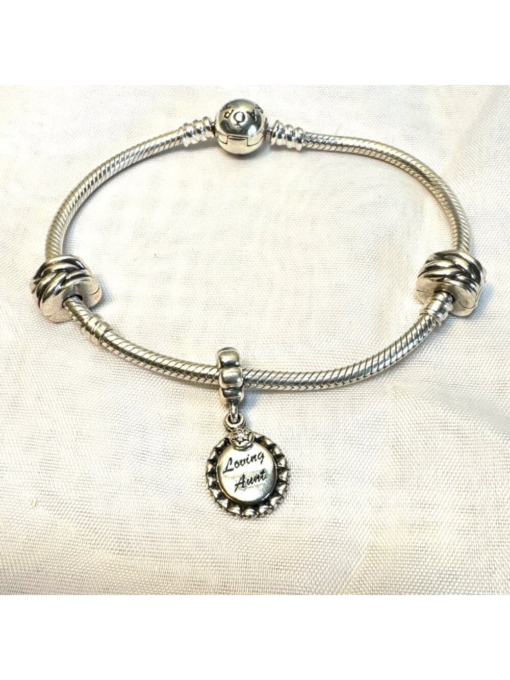 Pandora Ltd Ed Disney Parks 2 Snap Charms Loving Aunt Slide Charm 7.75" Length